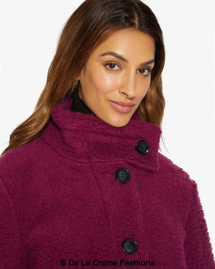 Rose Eleusis Julie high-neck Borg Teddy Coat in soft, plush fabric with a cozy high collar, perfect for layering in cold weather.