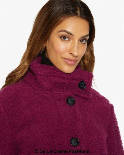 Rose Eleusis Julie high-neck Borg Teddy Coat in soft, plush fabric with a cozy high collar, perfect for layering in cold weather.