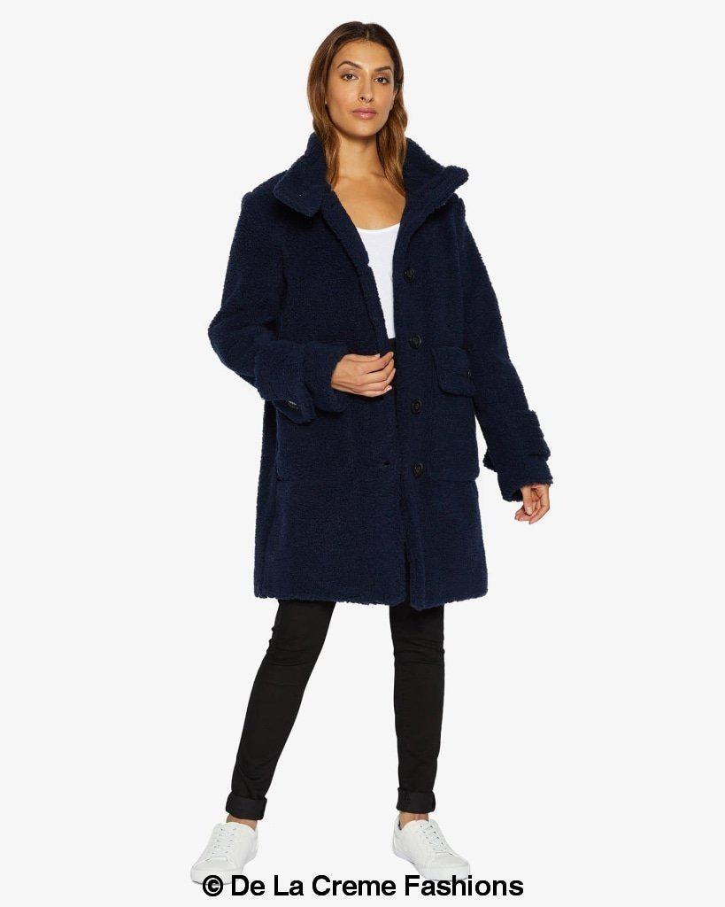 Rose Eleusis Julie high-neck Borg teddy coat, cozy fleece jacket with a plush texture and warm high neckline.