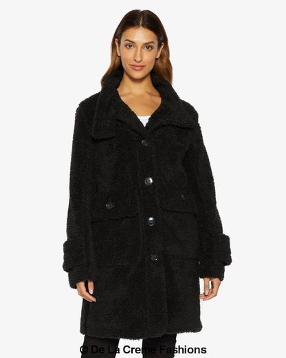 Rose Eleusis Julie high neck Borg teddy coat, cozy fleece-lined jacket with a high collar, in a warm, plush fabric.