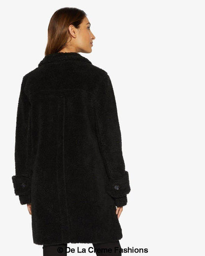 Rose Eleusis Julie high-neck Borg Teddy Coat, cozy fleece-lined jacket with a high collar and plush textured fabric.