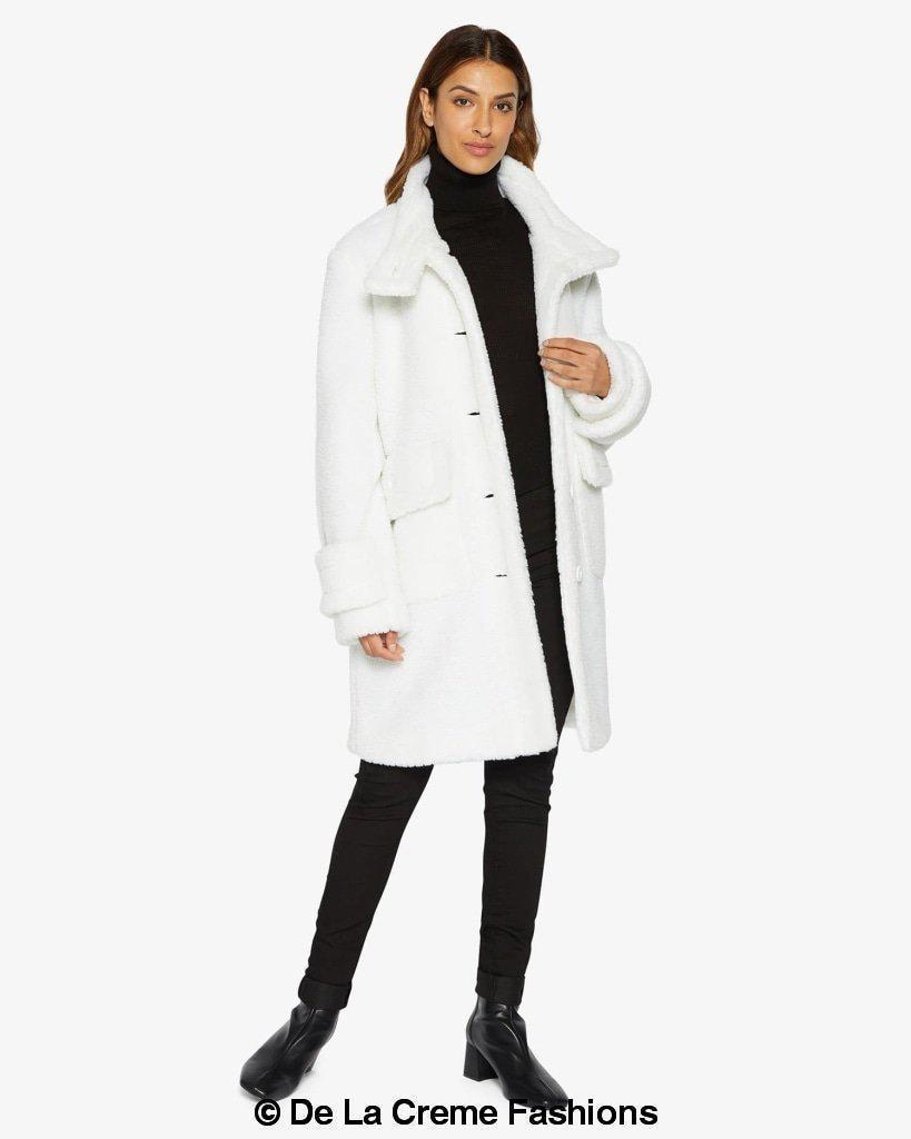 Rose Eleusis Julie High Neck Borg Teddy Coat, cozy fleece-lined jacket with high neckline and plush exterior.