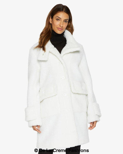 Rose Eleusis Julie High Neck Borg Teddy Coat, cozy plush-lined jacket with high neckline and soft fabric for cold weather.