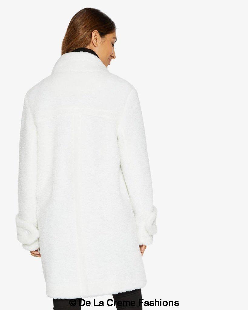 Rose Eleusis Julie high-neck borg teddy coat, cozy plush jacket with a high collar and warm textured fabric.
