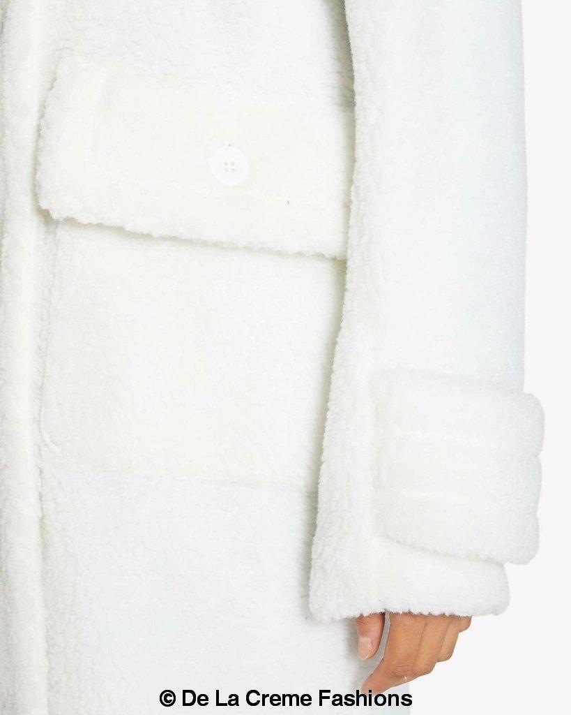 Rose Eleusis Julie high-neck Borg teddy coat, cozy faux shearling jacket with a high collar and textured fabric.
