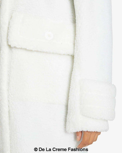 Rose Eleusis Julie high-neck Borg teddy coat, cozy faux shearling jacket with a high collar and textured fabric.