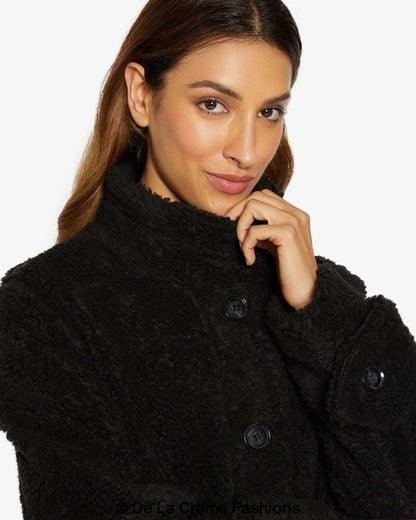 Rose Eleusis Julie high neck Borg teddy coat, cozy plush jacket with a high collar and soft textured fabric, perfect for winter warmth.