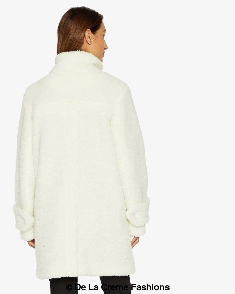 Rose Eleusis Julie High Neck Borg Teddy Coat, cozy faux shearling jacket with a high neckline and textured brown exterior.