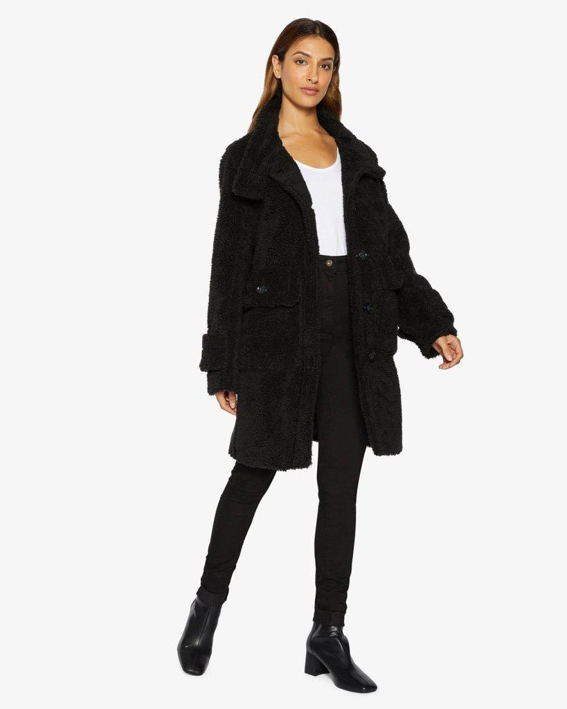 Rose Eleusis Julie High Neck Borg Teddy Coat, cozy fleece-lined jacket with high collar and plush texture for warmth and style.