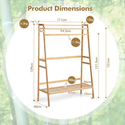 NNECW Freestanding Bamboo Clothing Rack with Top Shelf &amp; Shoe Rack