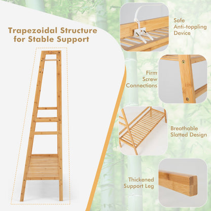 NNECW Freestanding Bamboo Clothing Rack with Top Shelf &amp; Shoe Rack