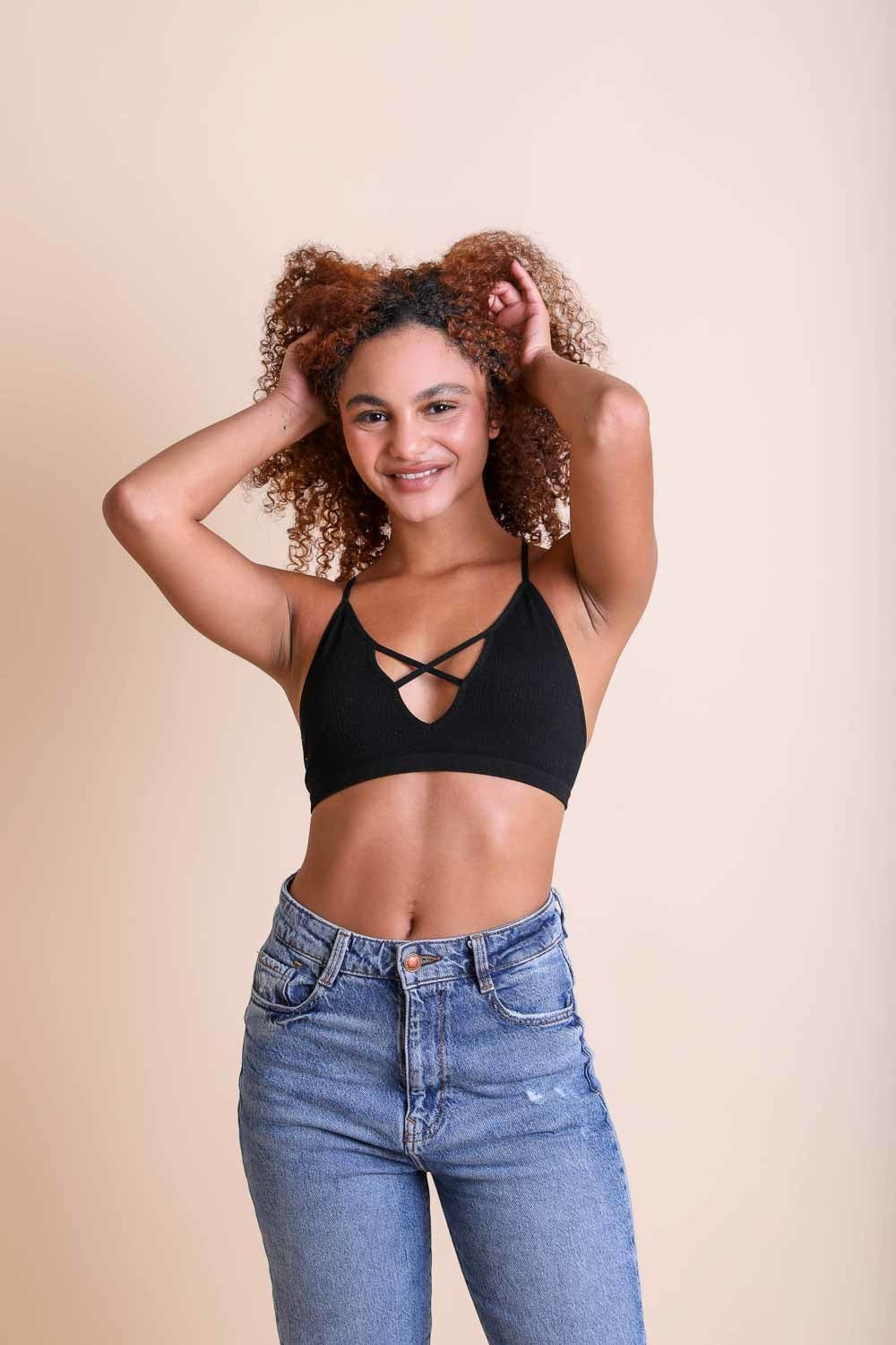 Black Kali Cross Plunge Bralette from Periwinkle Aether&