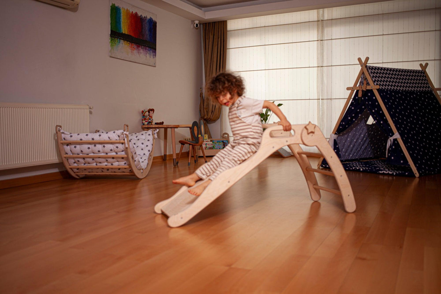 Foldable wooden slide from Red Oceanus, a stylish children&