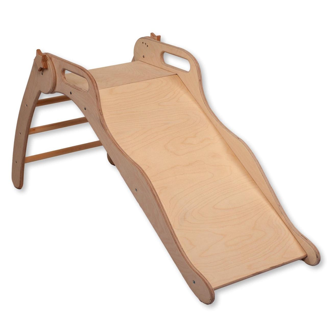 White foldable wooden slide from Red Oceanus, a versatile piece of furniture designed for easy storage and stylish decor.