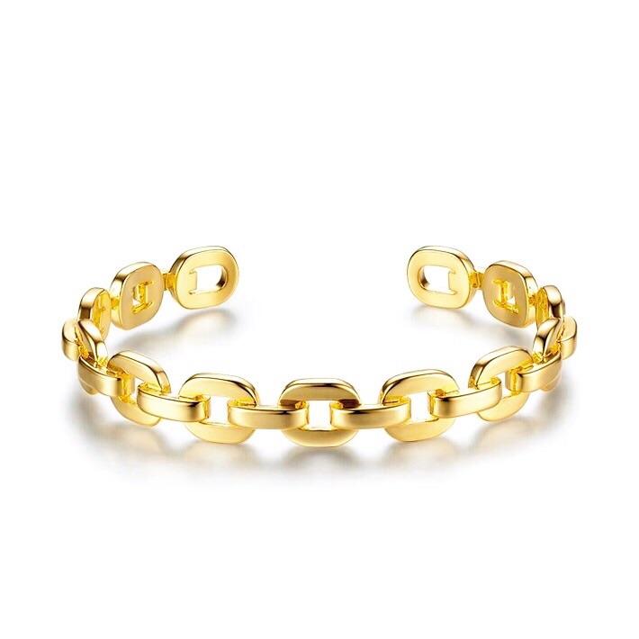 Small Kaye Link Bracelet by Bronze Lucy featuring gold-toned jewelry design with intricate links and a delicate clasp.
