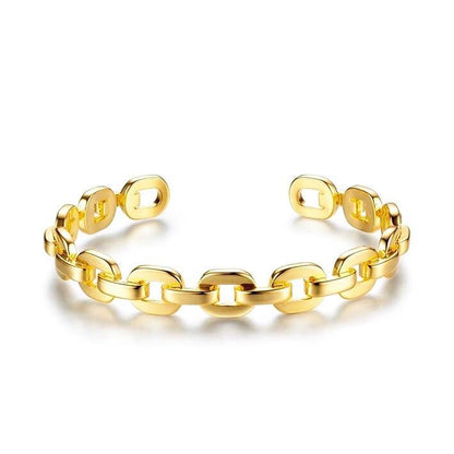 Small Kaye Link Bracelet by Bronze Lucy featuring gold-toned jewelry design with intricate links and a delicate clasp.