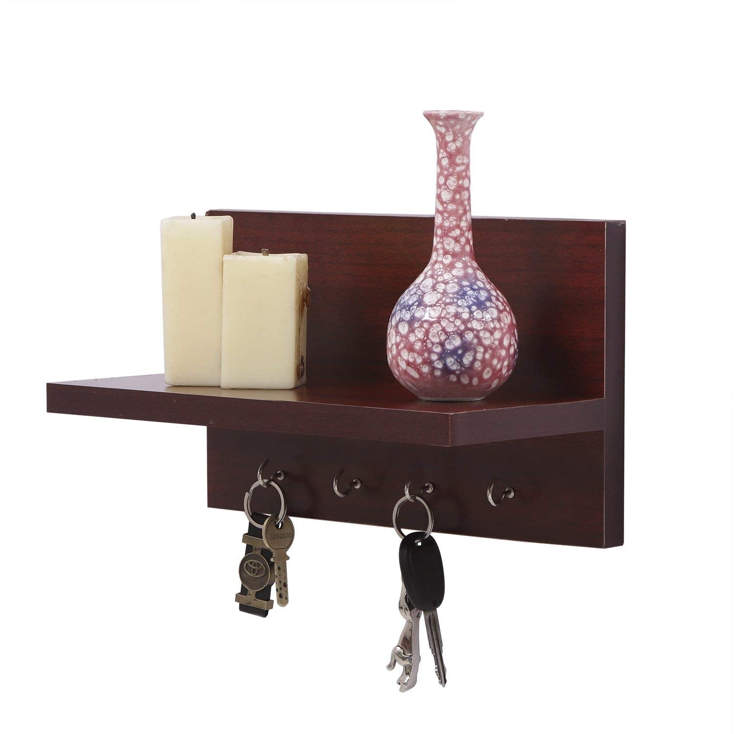 Elegant mahogany wall hanging key holder by Apricot Lucky with floating design, perfect for stylish home decor and organizing keys.