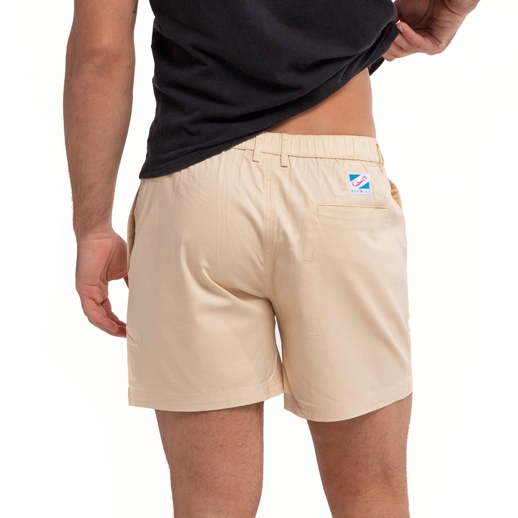 Khaki cotton shorts swimwear by Ruby Tartarus, showing front view with adjustable drawstring and relaxed fit for casual beachwear