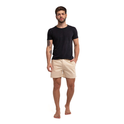 Ruby Tartarus cotton khaki swim shorts, casual summer swimwear with elastic waistband and relaxed fit.