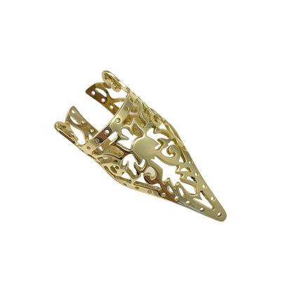 Gold Khmer Temple Ring by Ariel featuring intricate traditional design, showcasing detailed craftsmanship in jewelry.