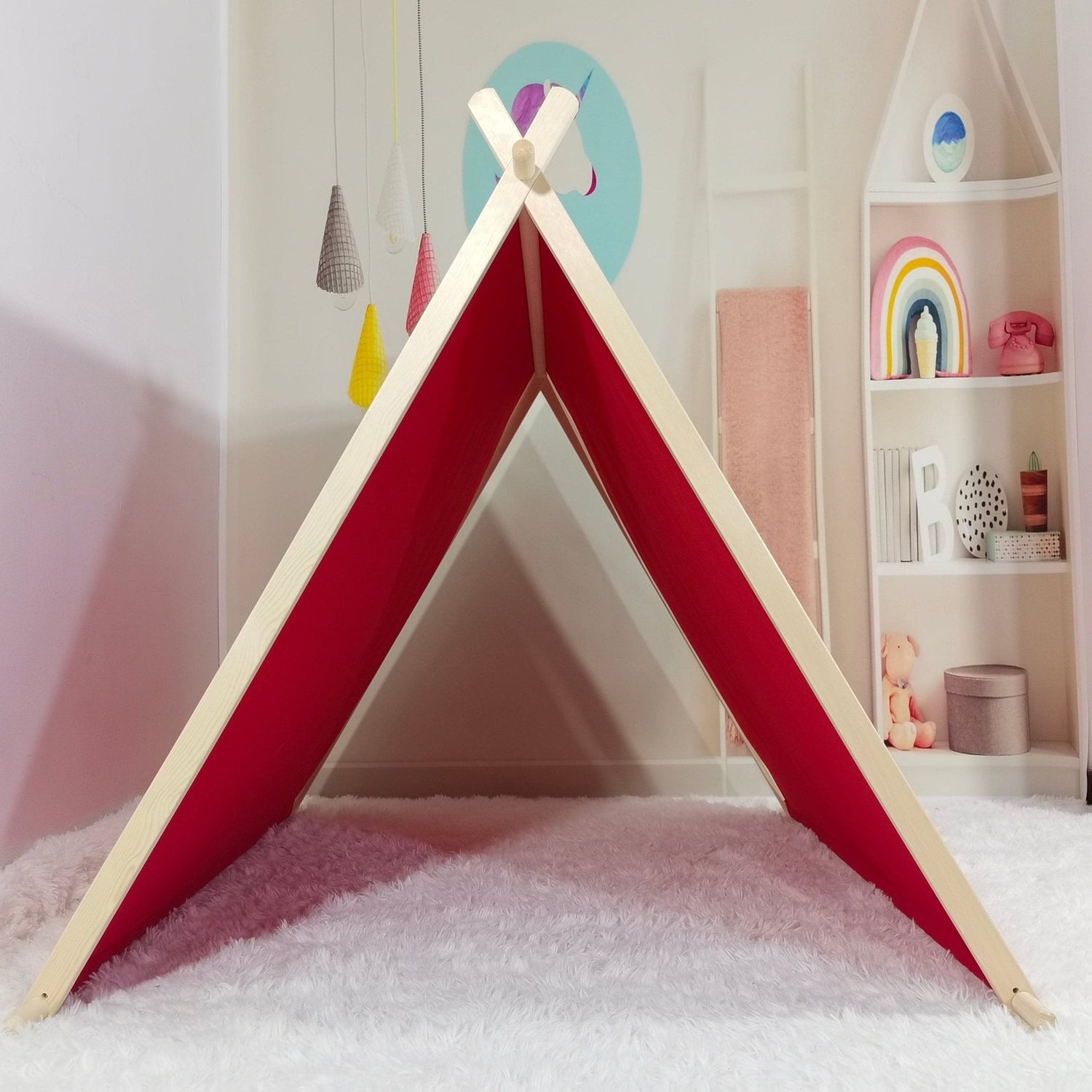 Kids A-Frame Sleepover Tent replacement cover by Amaranth Thistle, with colorful lights, designed for easy setup and outdoor fun.