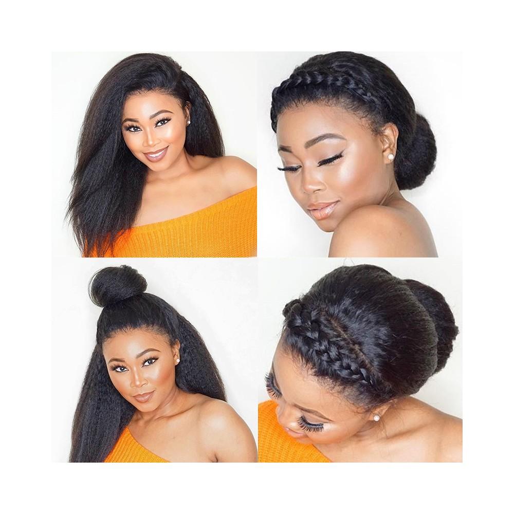 Kinky straight 13x6 transparent lace frontal wig by Cerise Alfie, pre-plucked with baby hairs, 180% density, Brazilian human hair.