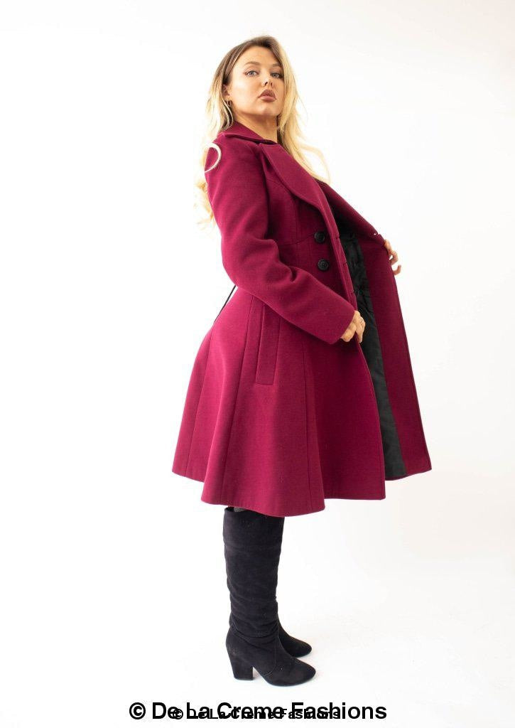 Rose Eleusis Kirsty slim fit A-line coat, stylish jacket with tailored design and button details, perfect for fall and winter wear.