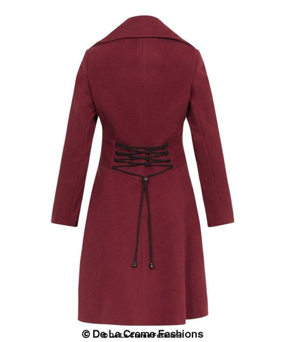 Rose Eleusis Kirsty Slim Fit A-Line Coat displayed on a hanger, showcasing its tailored design and classic coat style.