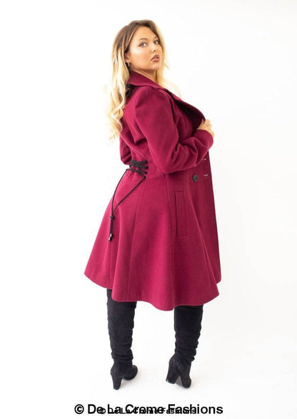 Rose Eleusis Kirsty slim fit A-line coat, stylish jacket with tailored silhouette and classic design, displayed on a hanger.