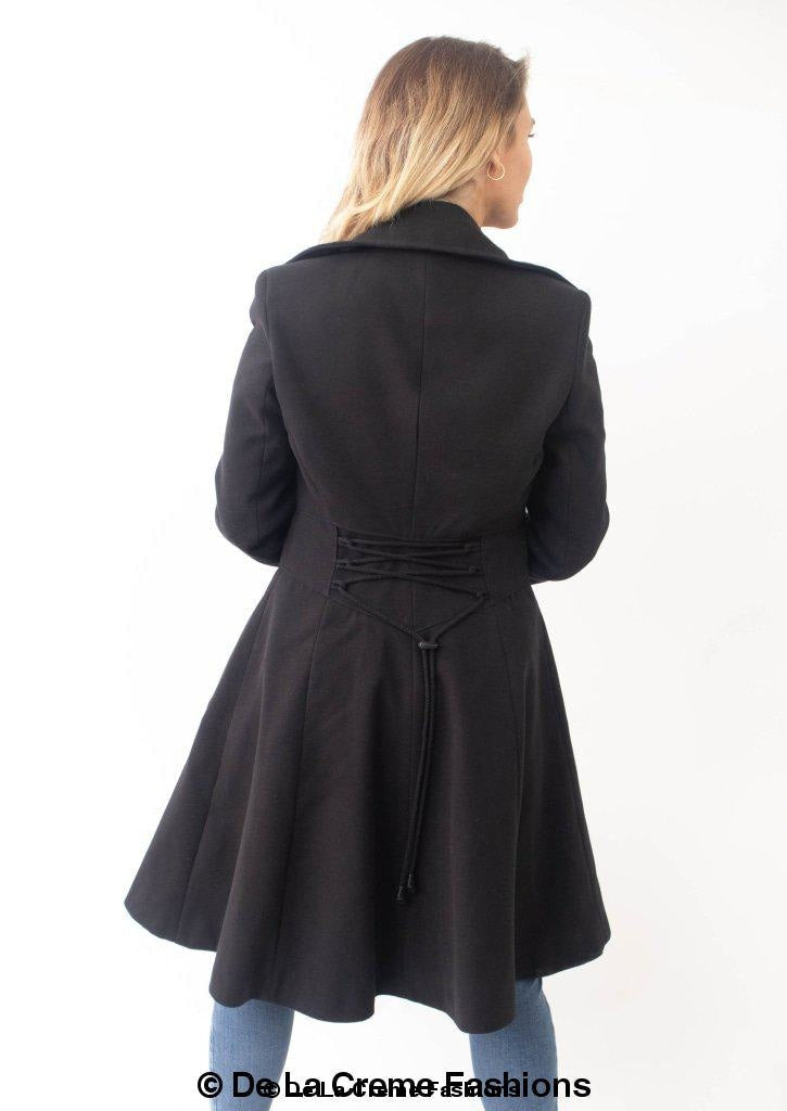 Rose Eleusis Kirsty Slim Fit A-Line Coat displayed on a hanger, showcasing its tailored fit and classic design.