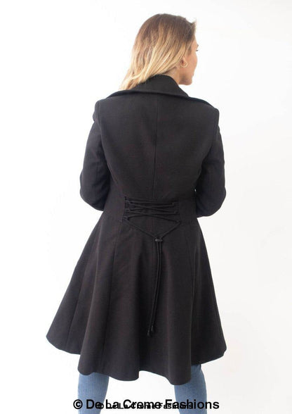 Rose Eleusis Kirsty Slim Fit A-Line Coat displayed on a hanger, showcasing its tailored fit and classic design.
