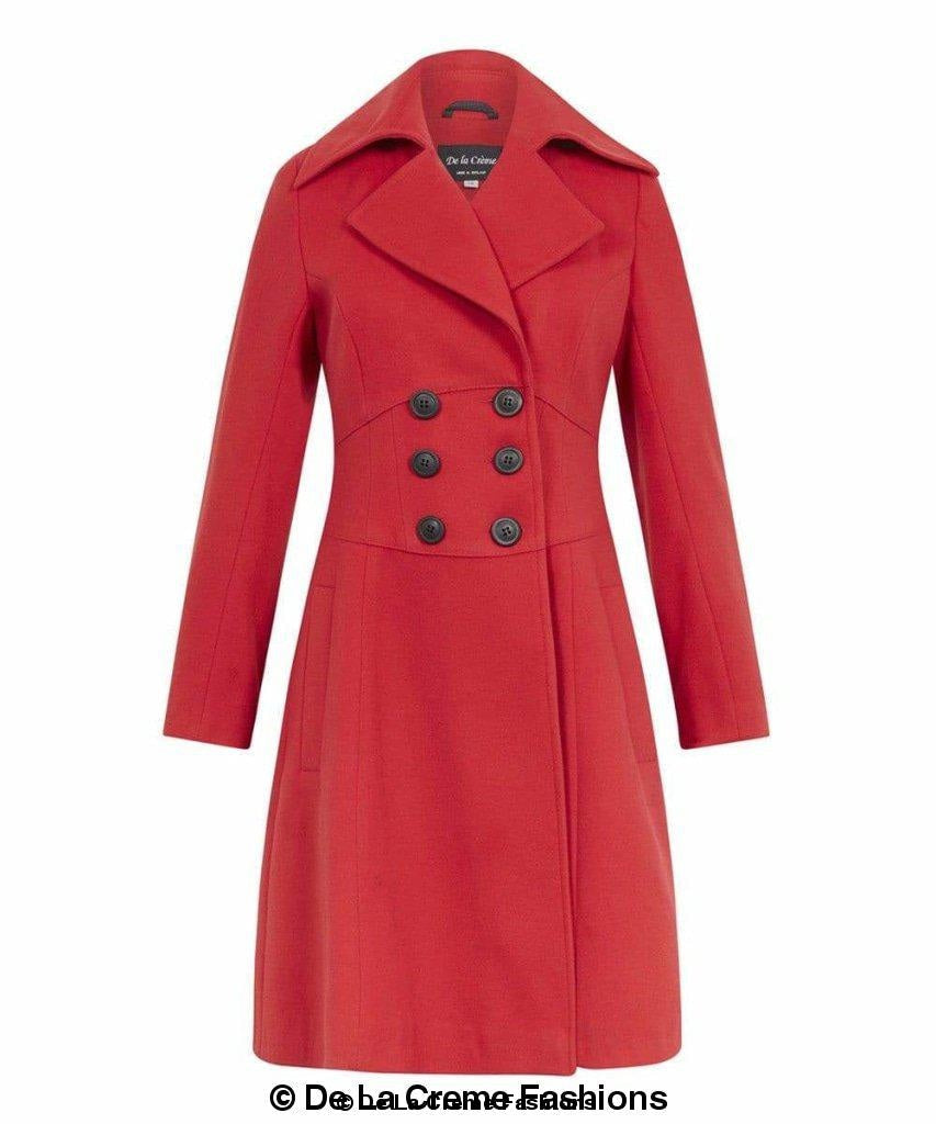 Red Kirsty Slim Fit A-Line Coat by Rose Eleusis, stylish jackets and coats with a tailored silhouette and classic design.