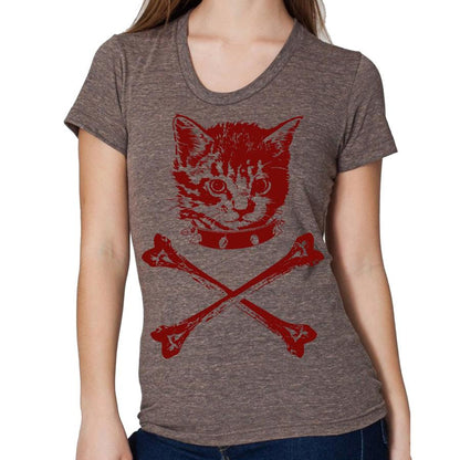 Brown "Danger Kitty" T-shirt by Indigo Tiger featuring a playful feline graphic on the front.