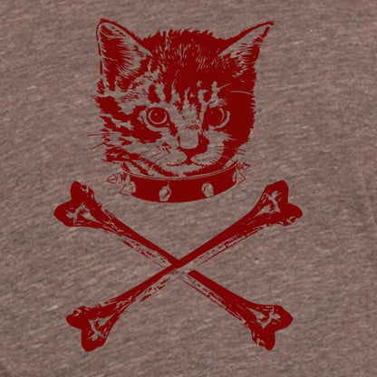 Indigo Tiger Danger Kitty T-shirt featuring a playful cat with crossbones design on the front.