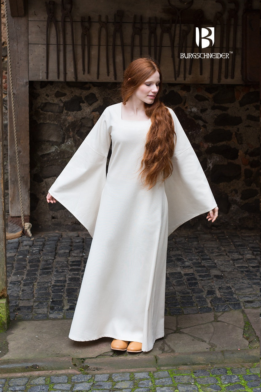 Azure Briseis trumpet sleeve under dress with natural fabric, designed for festivals and parties, shown in the image.