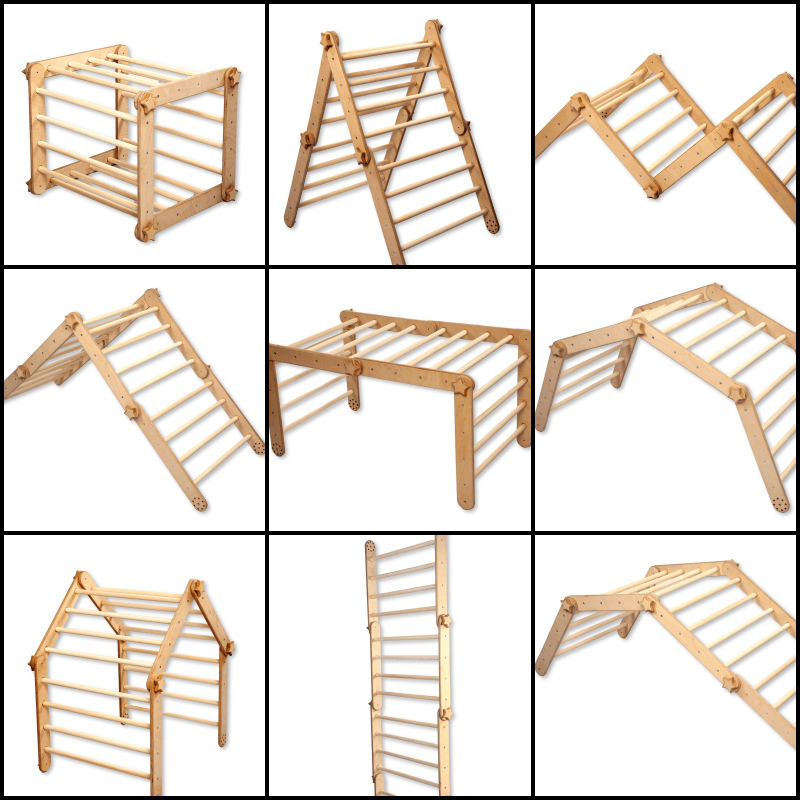 Red Oceanus transformable climbing cube with ramp, versatile furniture for children’s play and activity spaces.
