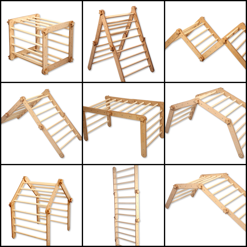 Red Oceanus Montessori Climber Set 6-piece indoor playground furniture with colorful climbing blocks and steps for children.