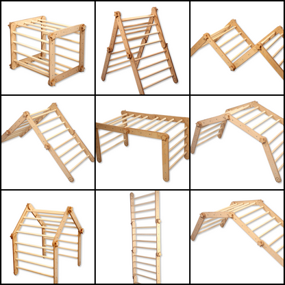 Red Oceanus Montessori Climber Set 6-piece indoor playground furniture with colorful climbing blocks and steps for children.
