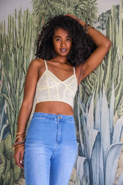 Periwinkle Aether lace longline corset bralette with delicate lace detailing, designed as a stylish accessories piece.