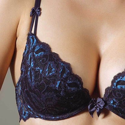Lime Lucy Lavinia Dare Me Powder Pink lace plunge push-up bra with floral lace details and supportive underwire.