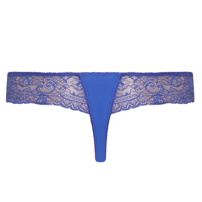 Lime Lucy Ajour Fabricio Lace Thong Panty in sapphire blue with delicate lace detailing, lingerie and underwear product for women.