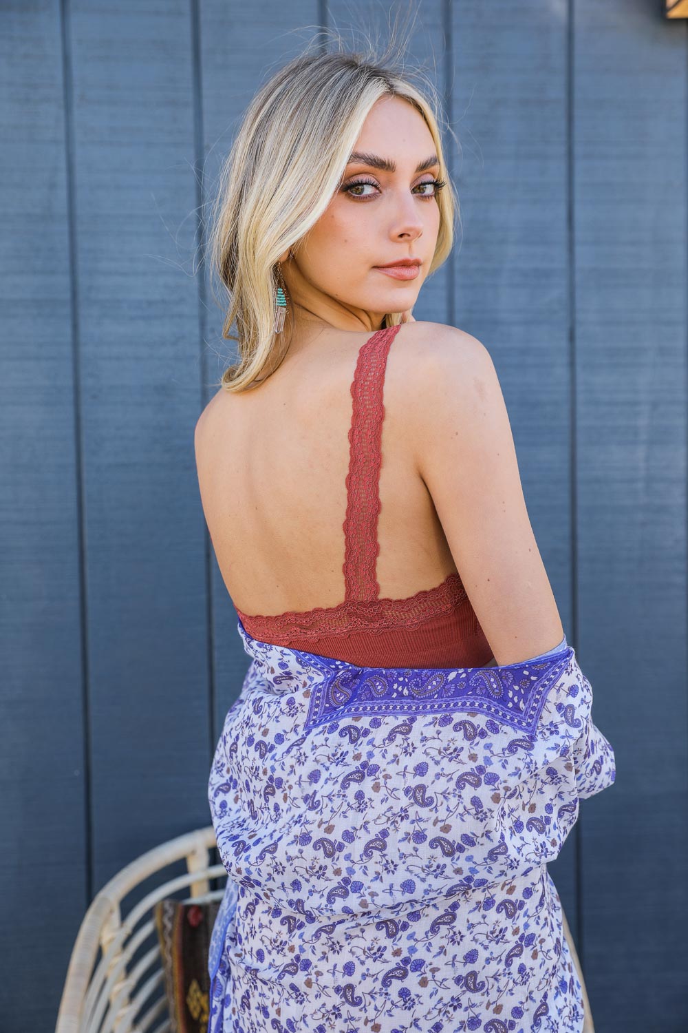 Periwinkle Aether lace trim padded bralette showcasing delicate lace details and soft padding, ideal for comfortable lingerie.