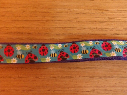 Green Thalassa ladybug-themed large and medium collar for pets, featuring colorful ladybug designs on a durable leash and collar set.