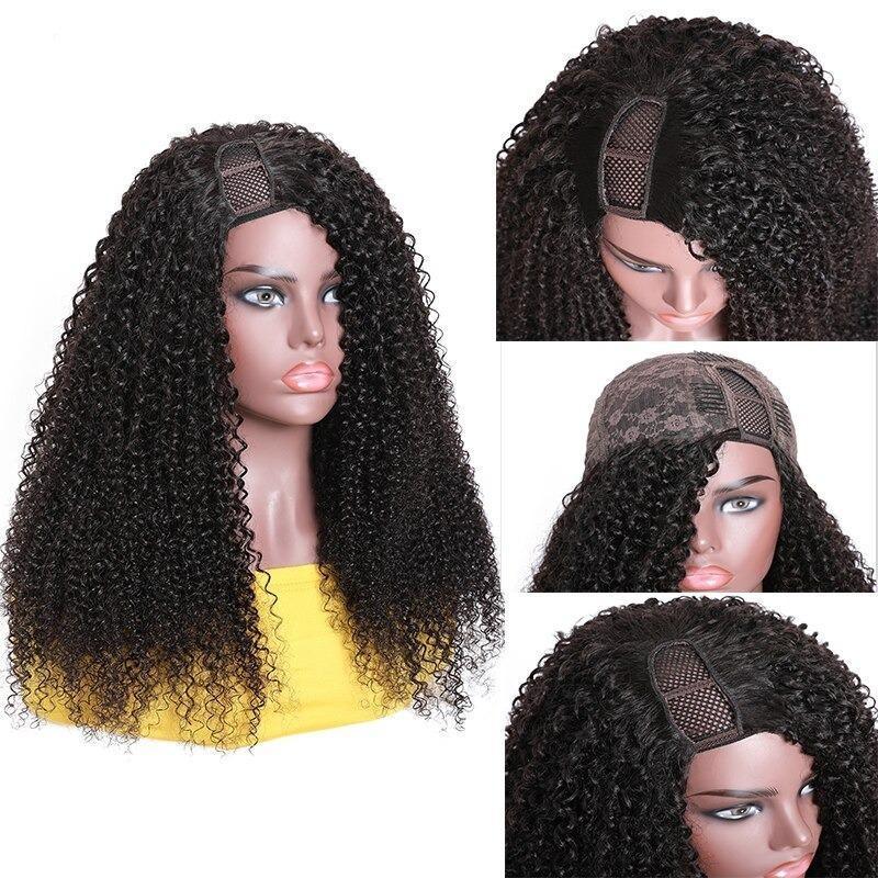 Kinky curly U part wig by Cerise Alfie featuring Brazilian Remy human hair for Black women, styled with natural, textured curls.