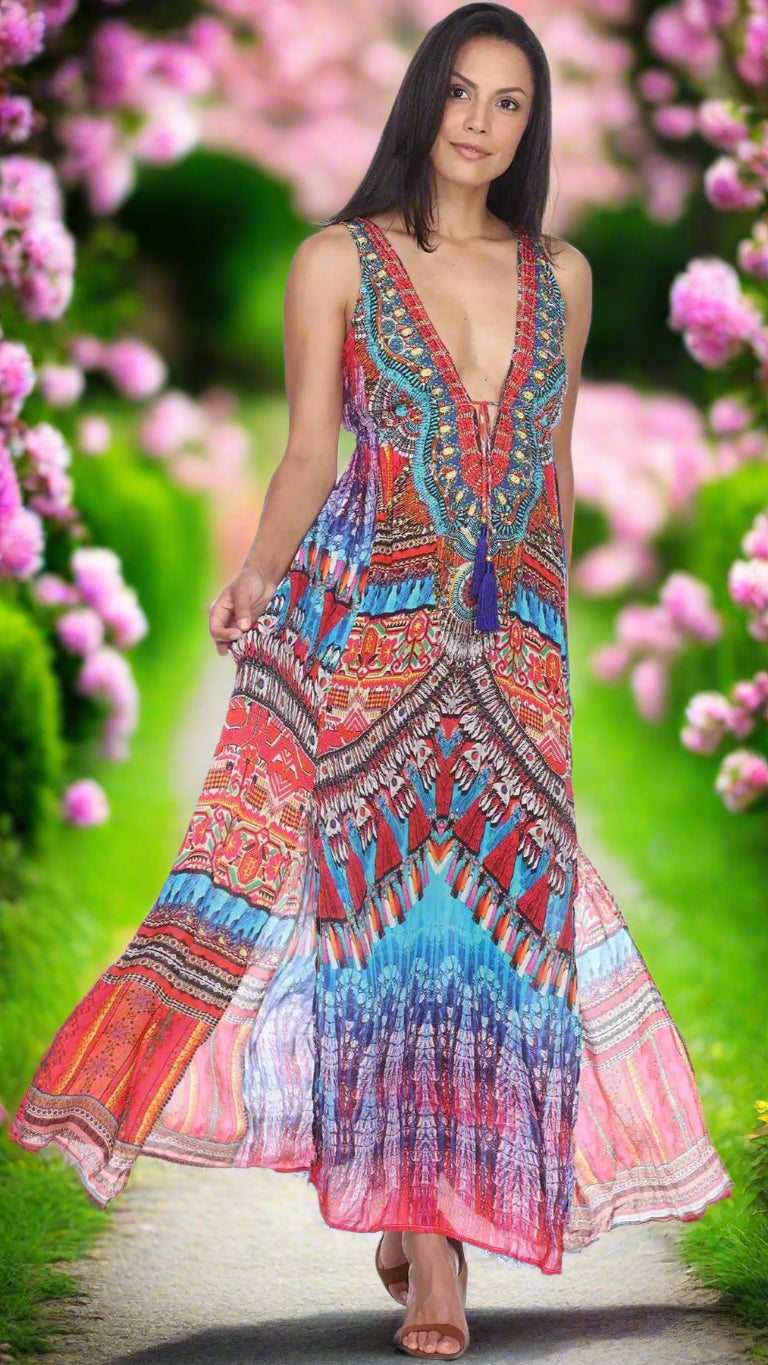 Resort Beach 2 Two Slit Party Maxi Long Dresses for Women - Sun Beach Club Dresses, Summer Wedding and Casual Evening