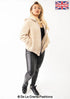 Beige Lauren Zip Up Hooded Borg Teddy Jacket by Rose Eleusis, featuring a cozy zip-up design and soft faux fleece material.