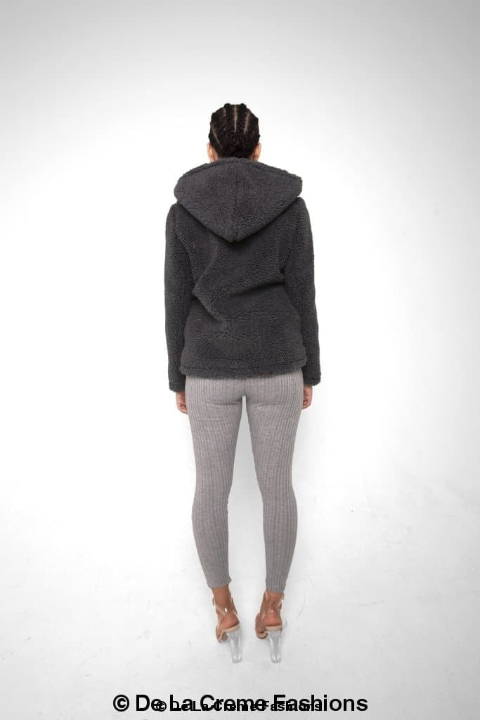 Rose Eleusis Lauren zip-up hooded Borg teddy jacket with cozy fleece lining and plush exterior, perfect for casual winter wear.