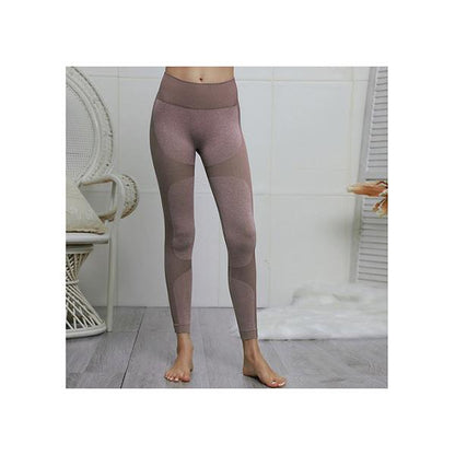 Amethyst Hera high waist seamless yoga leggings and matching stretch sports bra, designed for activewear and comfortable movement.
