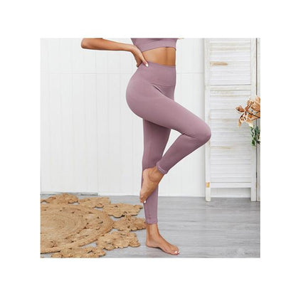 Amethyst Hera stretchy two-piece sportswear set with black leggings and matching top, ideal for home and active wear.