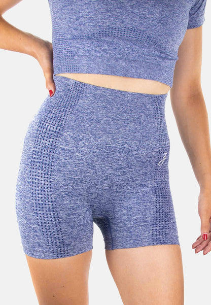 Blue Damen Pear Juniper Shorts with a fitted, sporty design, shown from the front in this image.